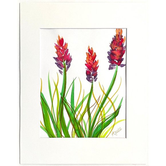 Summer Canna 2 - Original Wall Art Watercolor Painting Matted Frame Ready 11”x14 - Picture 2 of 5